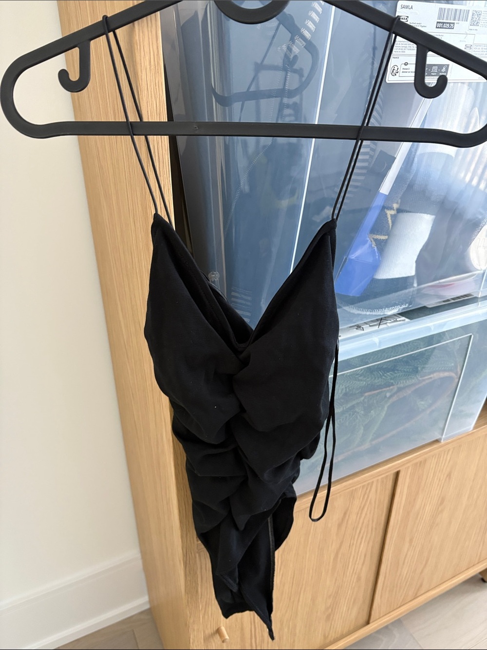 Zara Black Ruched Spaghetti Strap Bodysuit